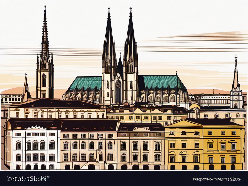 Vienna clipart - St. Stephen's Cathedral and Vienna cityscape,  color vector clipart