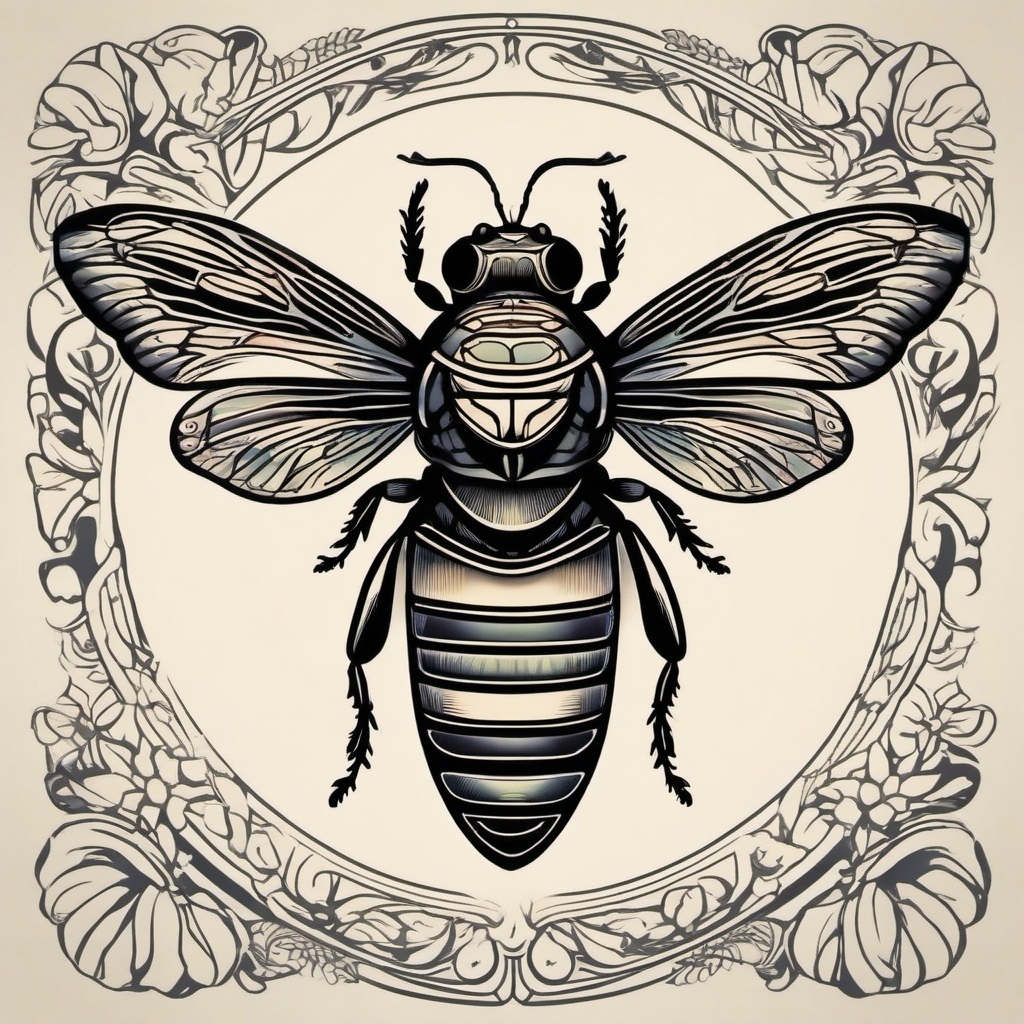 Cicada tattoo: A symbol of metamorphosis, resilience, and the song of summer.  simple color tattoo style