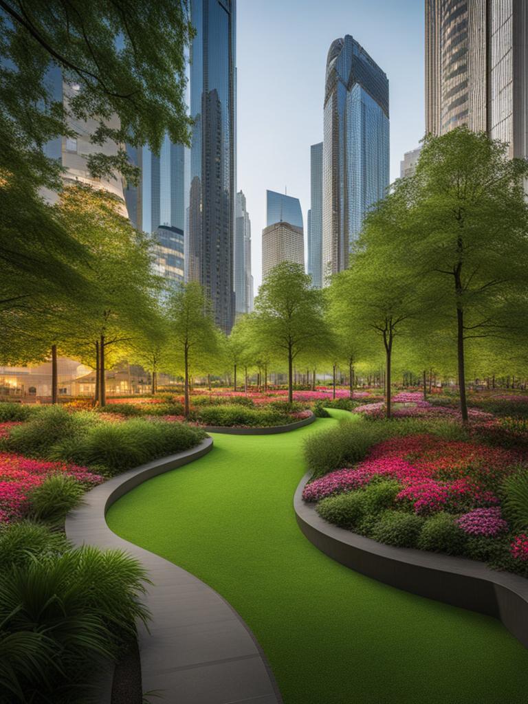 vibrant city parks beneath modern skyscrapers 