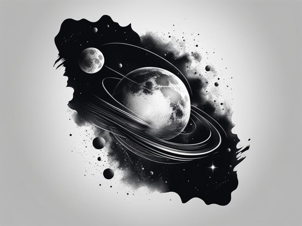 space tattoo black and white design 