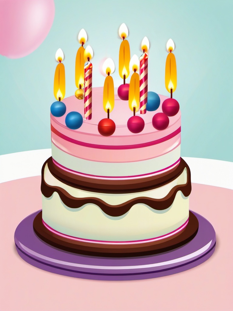 Birthday Cake clipart - Colorful birthday cake with candles, ,vector color clipart,minimal