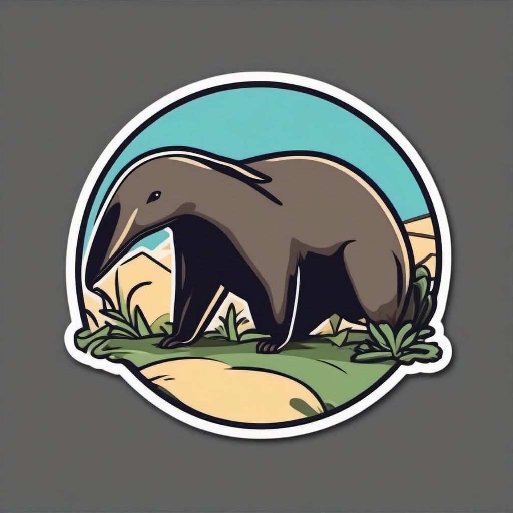 Anteater Sticker - An anteater with a long snout searching for ants. ,vector color sticker art,minimal