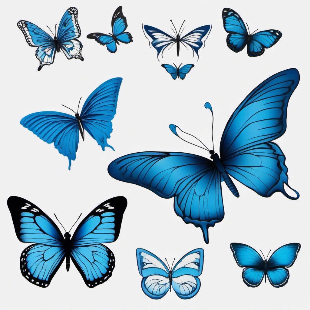 blue butterfly tattoo outline  simple color tattoo, minimal, white background