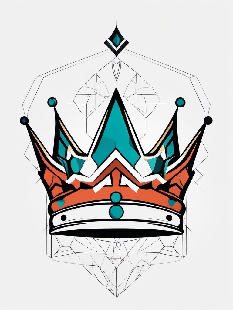 Crown Tattoo-modern and abstract crown tattoo, featuring clean lines and geometric patterns for a contemporary look. Colored tattoo designs, minimalist, white background.  color tatto style, minimalist design, white background