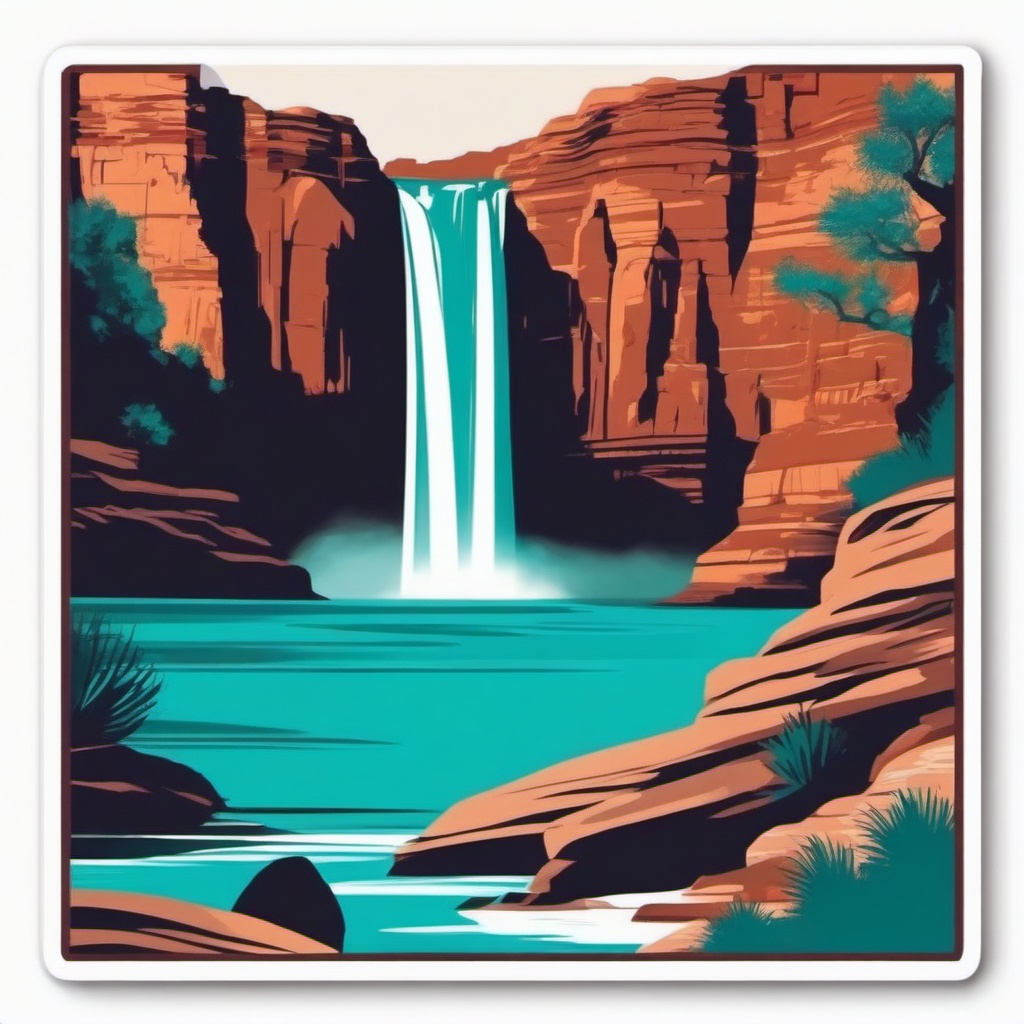 Grand Canyon Havasu Falls sticker- Stunning turquoise waterfall in the Grand Canyon, , sticker vector art, minimalist design