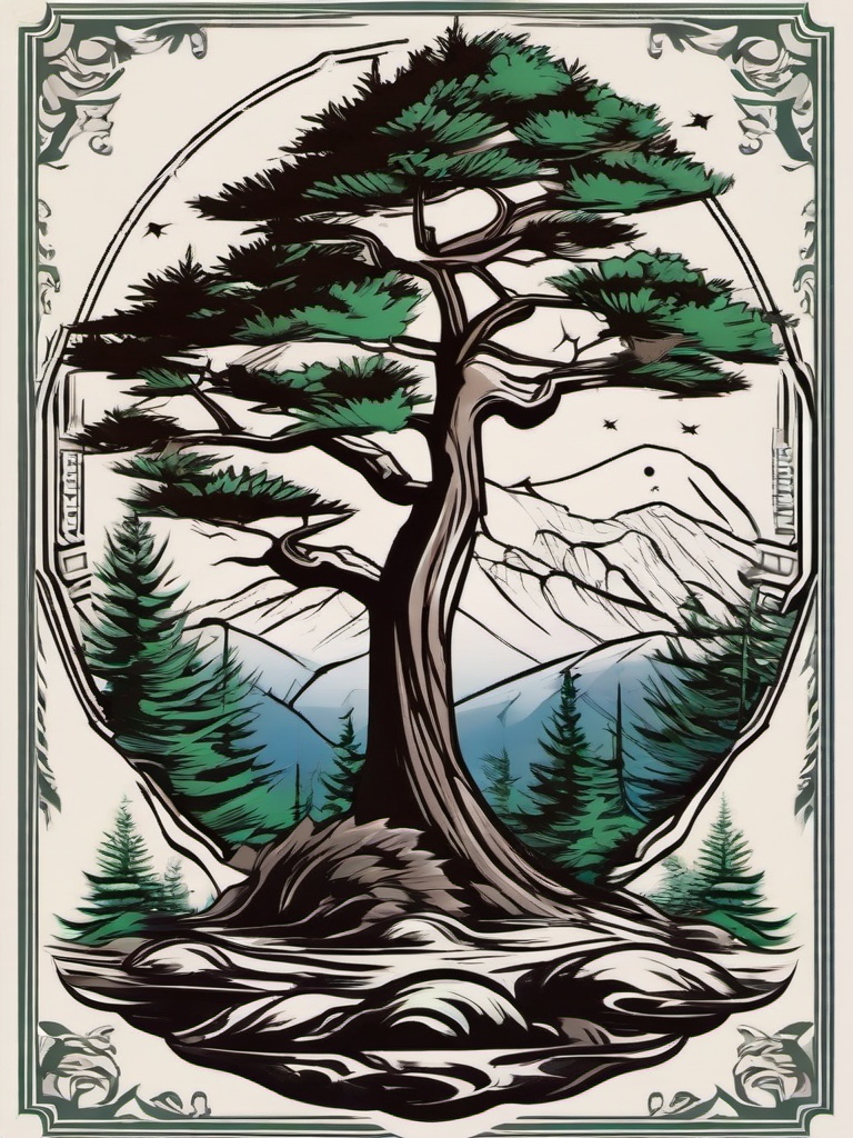 cedar tree tattoo  simple vector color tattoo