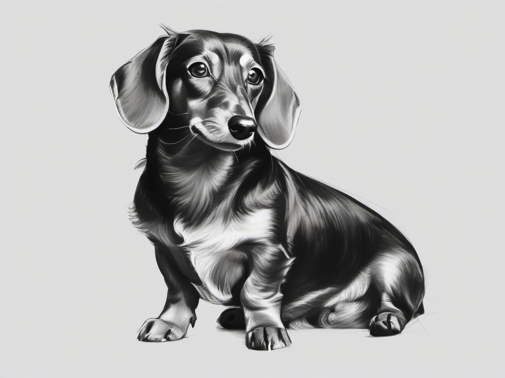 drawing of a Dachshund dog  minimal rough sketch scribbles,doodles,black and white