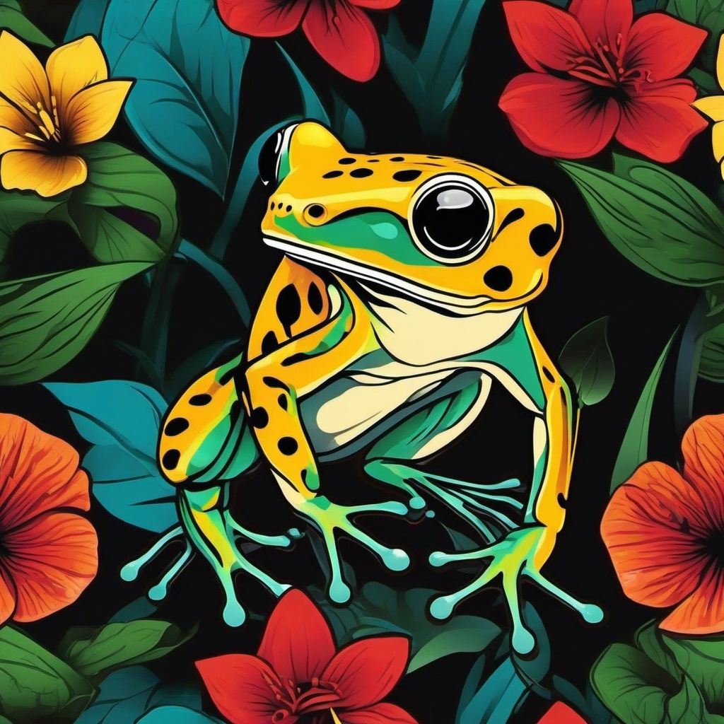 Dart Frog Tattoo-Bold and vibrant tattoo featuring a dart frog, capturing the vibrant and poisonous nature of this iconic amphibian.  simple color vector tattoo