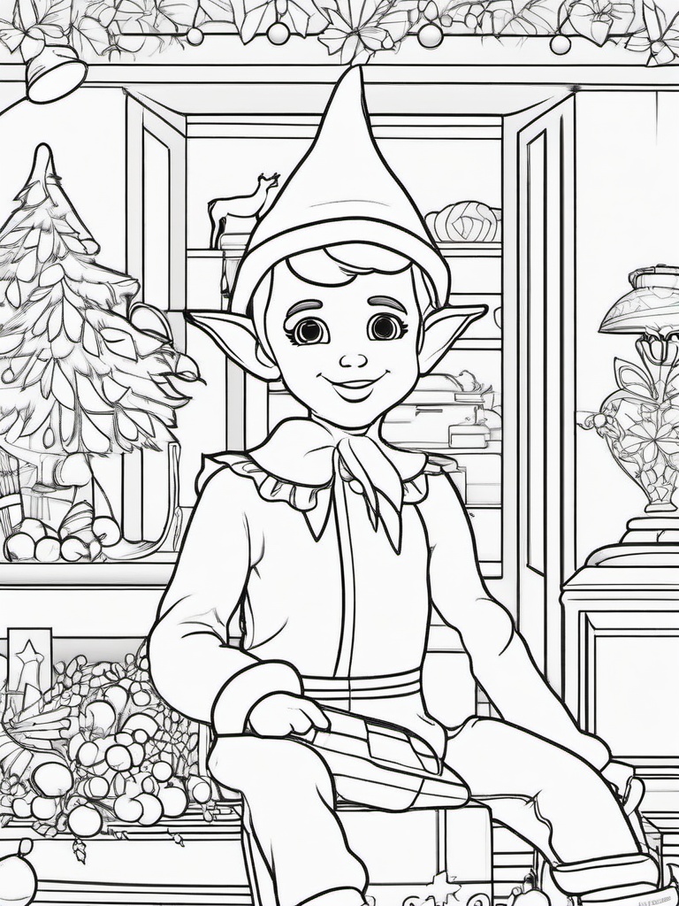 Elf On Shelf Colouring  outling,coloring pages,black and whit