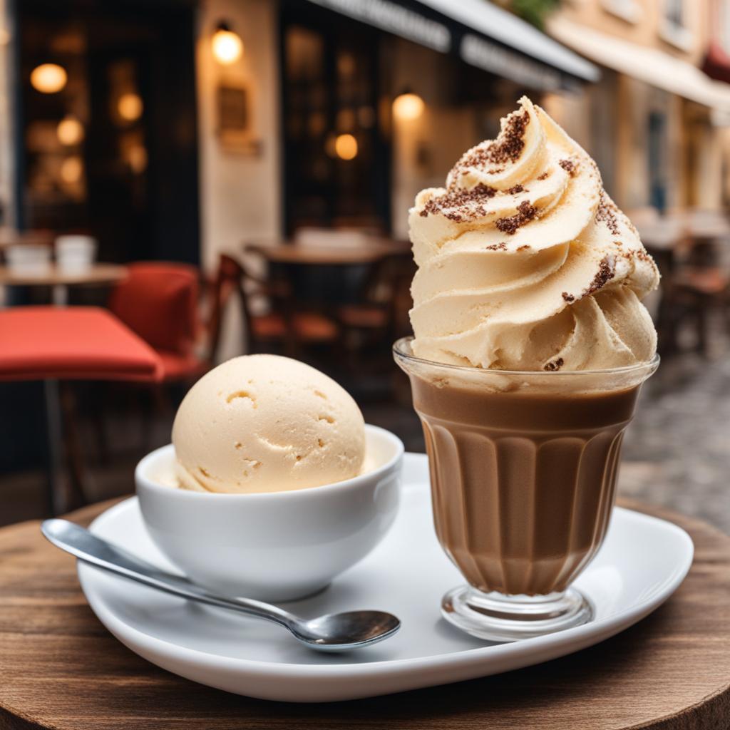 coffee chip ice cream enjoyed at a quaint café in a charming european village. 