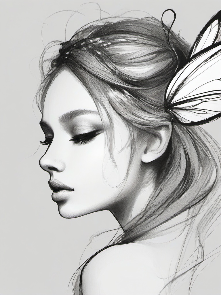 sketch of a fairy  minimal rough sketch scribbles,doodles,black and white