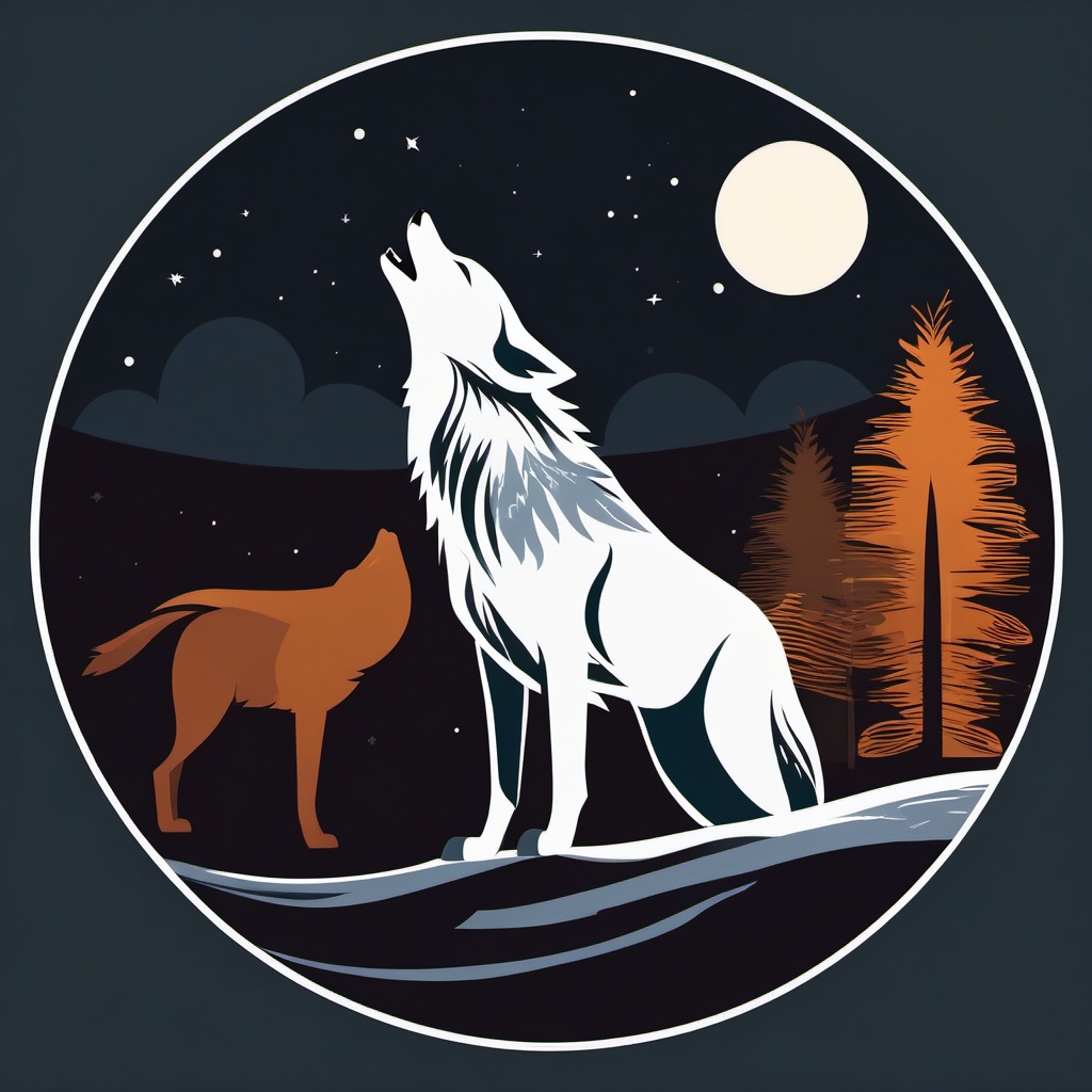 Wolf Clip Art - Wild wolf howling at the moon,  color vector clipart, minimal style