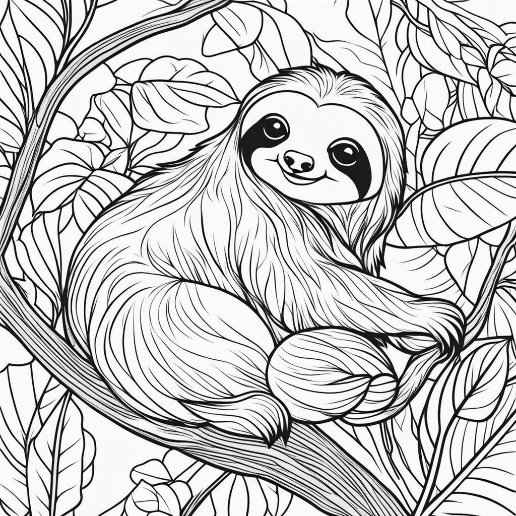 sloths cute animals coloring page 