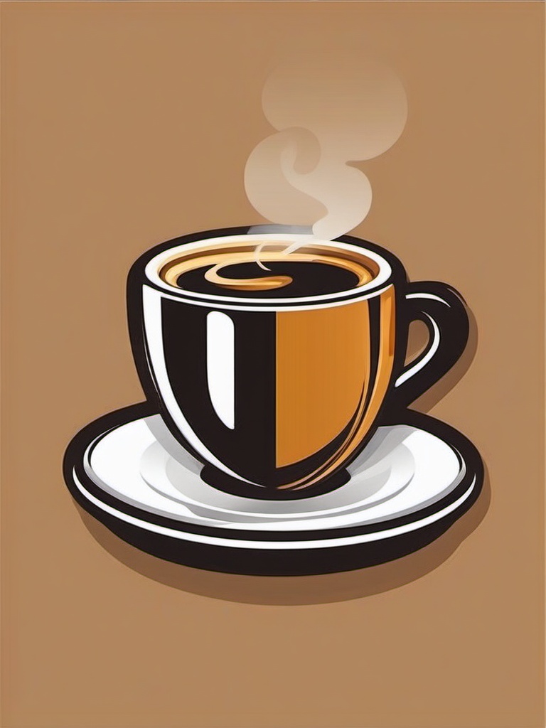 Coffee Cup with Steam Sticker - Steaming coffee cup on a saucer, ,vector color sticker art,minimal