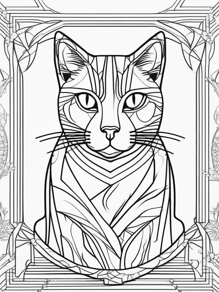 Cat Line Drawing Tattoo - Tattoo featuring a cat in a drawing style using lines.  minimal color tattoo, white background