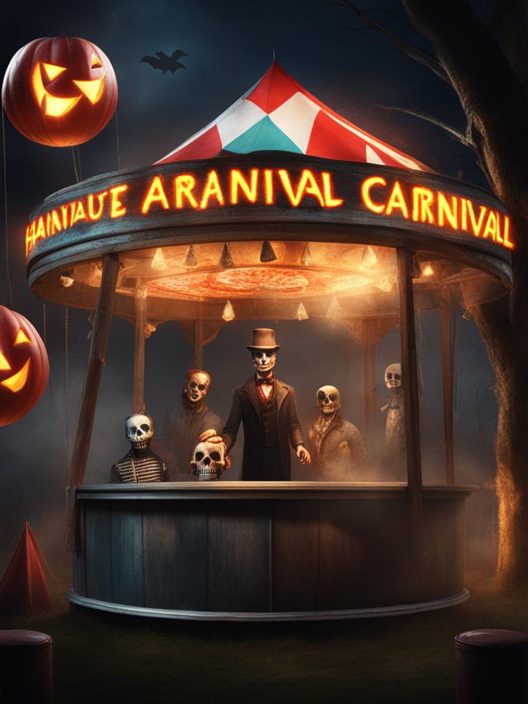 haunted carnival games - showcase characters playing eerie and supernatural carnival games. 