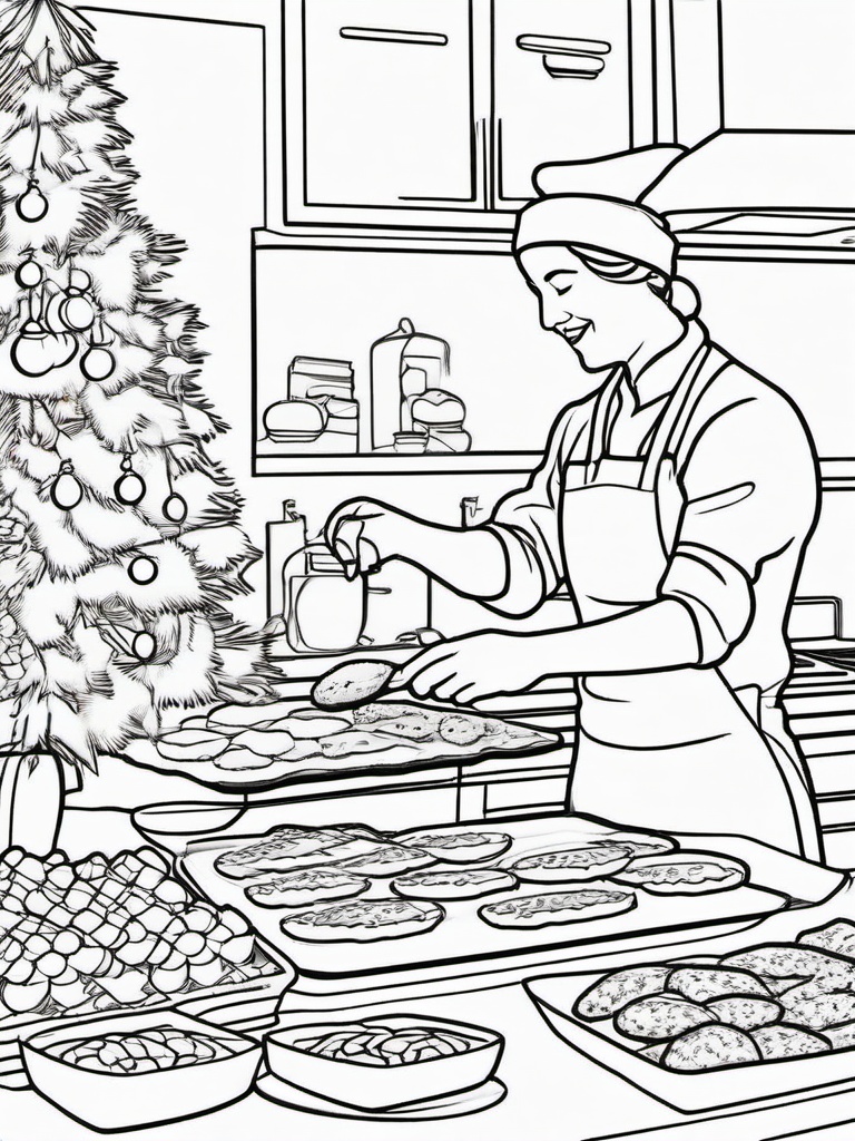 Holiday Baking Coloring Pages - Making Treats for Christmas Celebration  minimal black outline printable sheet, coloring page