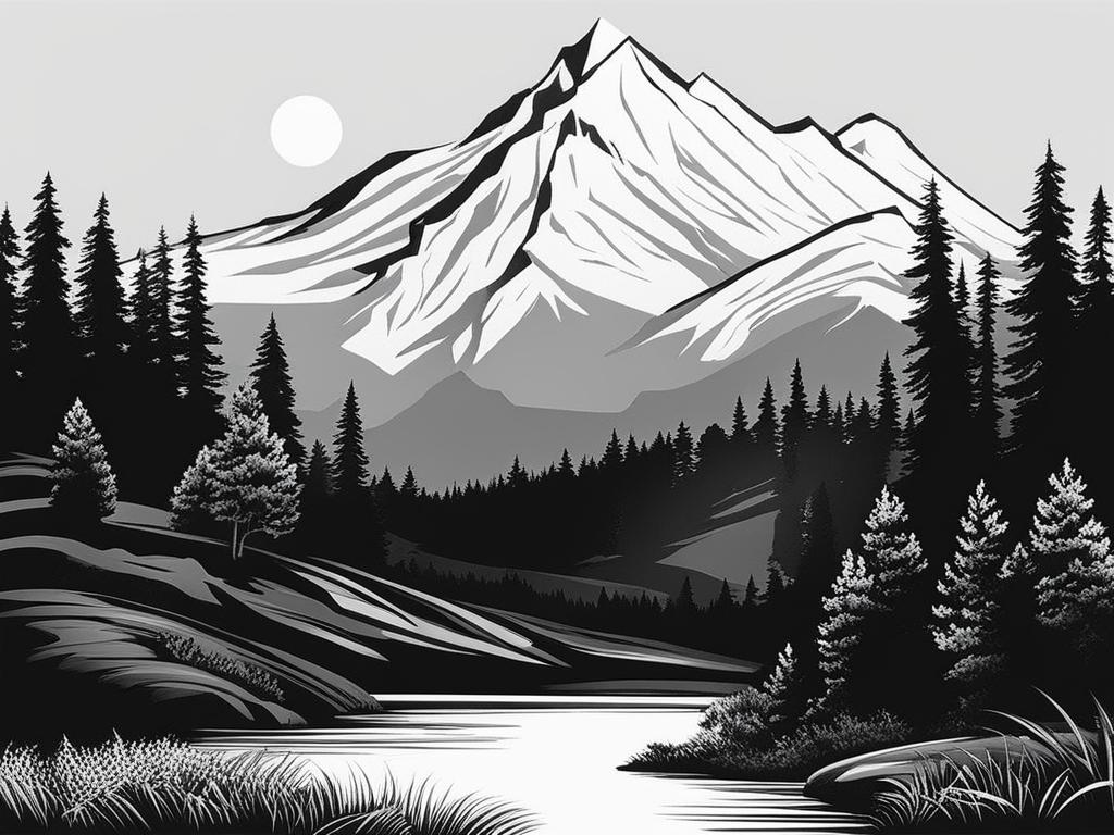 mountain clipart black and white 