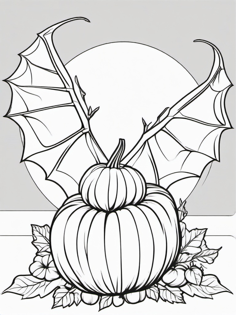 Pumpkin with Bat Wings Coloring Pages - Pumpkin Sprouting Bat Wings for Halloween  minimal black outline printable sheet, coloring page