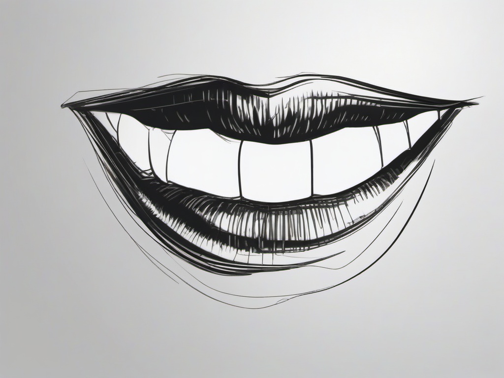 drawing of a mouth smiling  minimal rough sketch scribbles,doodles,black and white