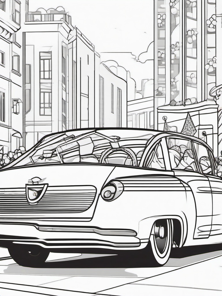 Car in a Parade Coloring Pages - Festive Car Celebrating with Others  minimal black outline printable sheet, coloring page