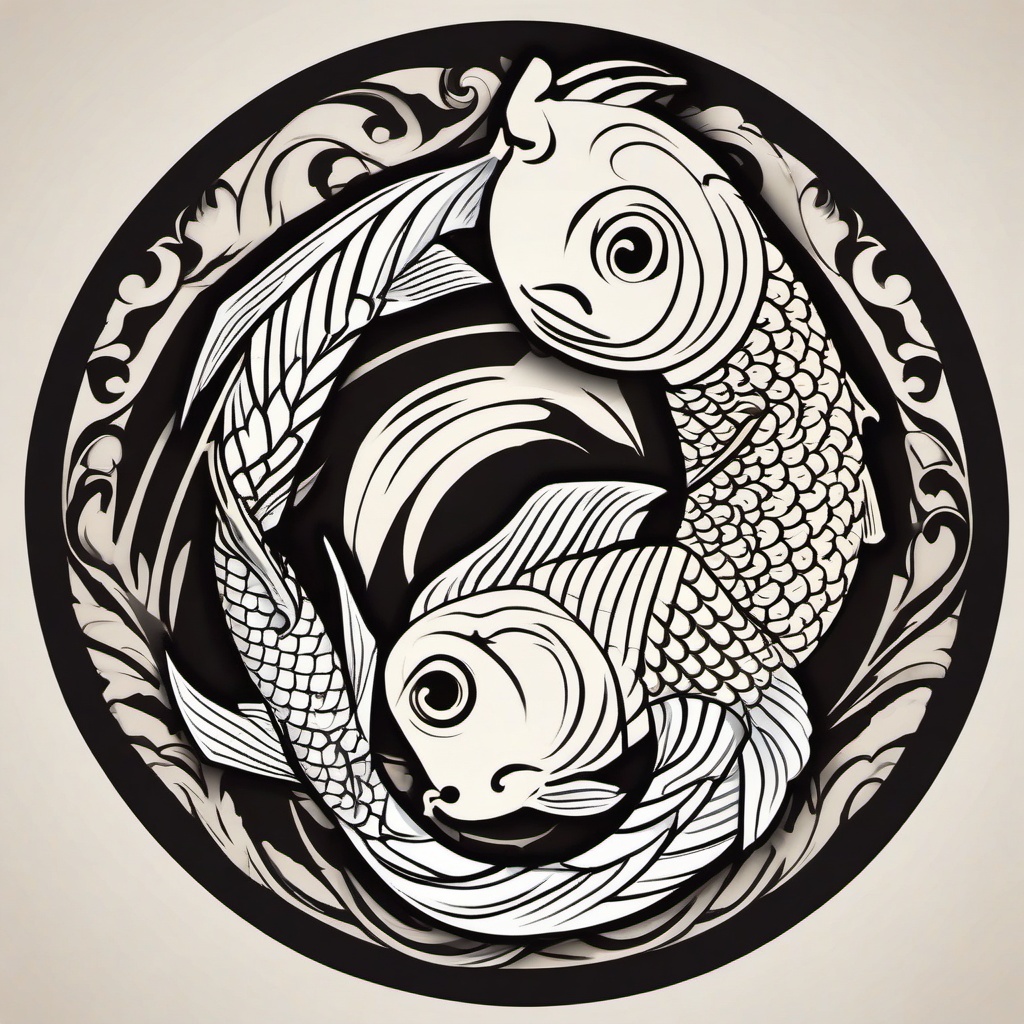 Yin and Yang Coy Fish-Bold and symbolic tattoo featuring a Yin and Yang symbol with Koi fish, capturing themes of balance and duality.  simple color vector tattoo