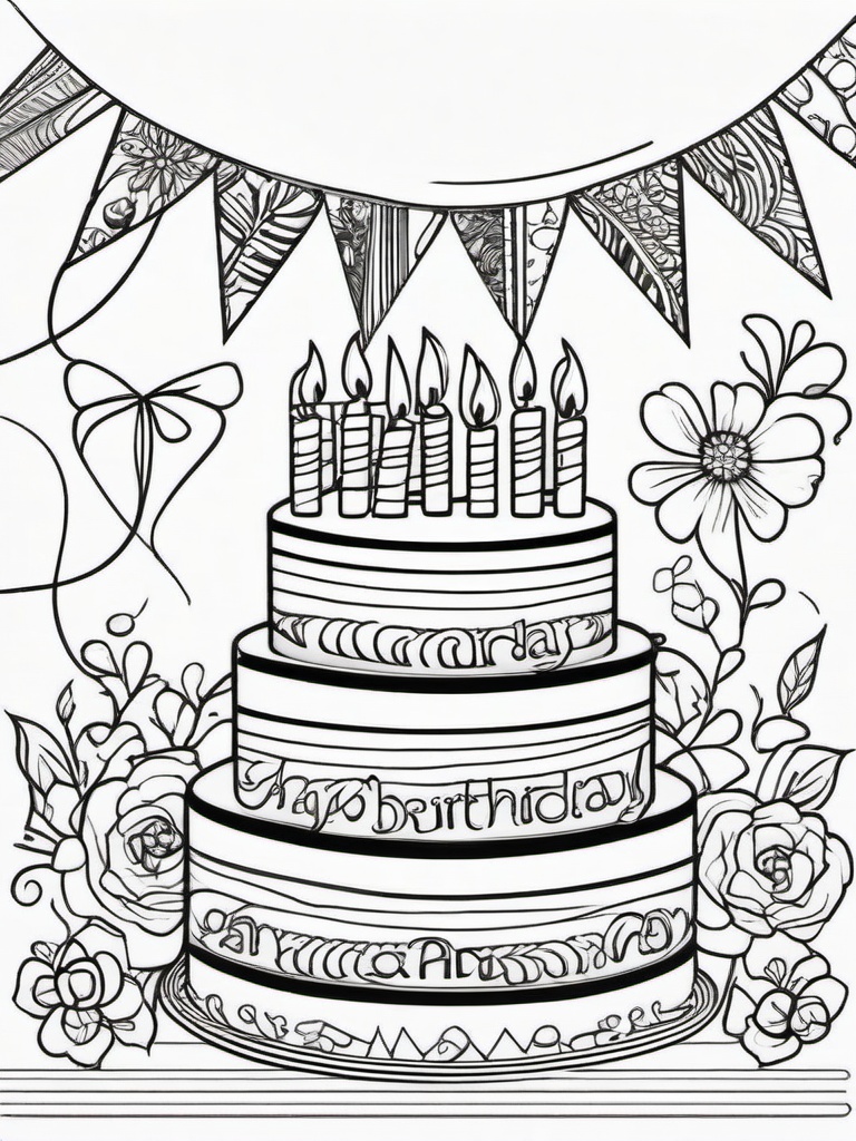 Happy Birthday Lettering Coloring Pages - Decorative Happy Birthday Words  minimal black outline printable sheet, coloring page