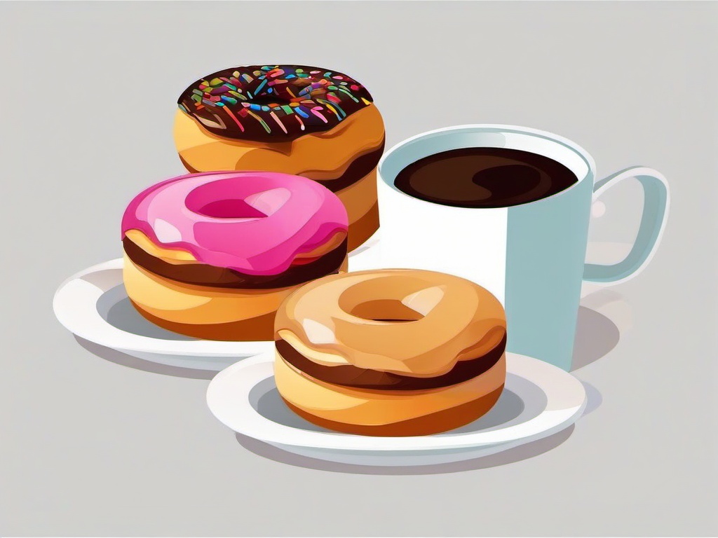 Breakfast clipart - Donuts and a coffee cup.  vector style illustration, white background