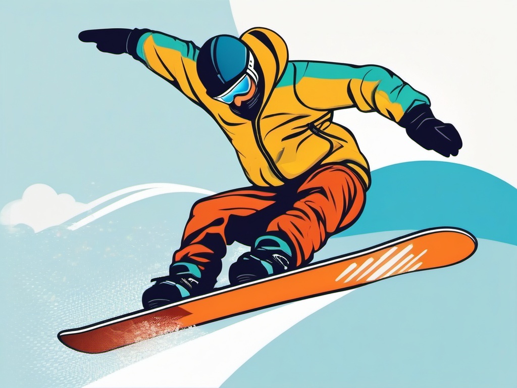 Snowboarding Jump Clipart - A snowboarder catching air off a jump.  color vector clipart, minimal style