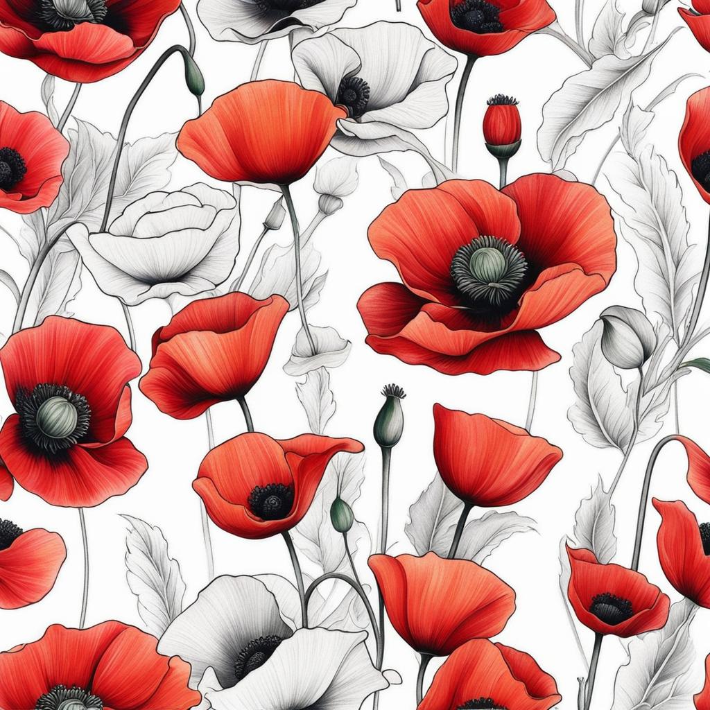 Poppy tattoo, Tattoos inspired by the vibrant and iconic poppy flower. colors, tattoo patterns, clean white background