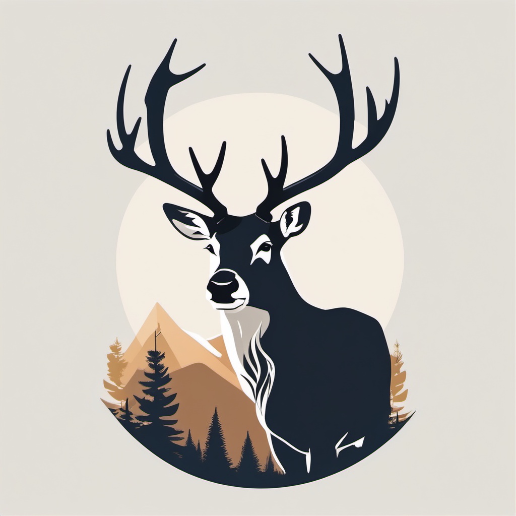 Caribou Clip Art - Caribou with impressive antlers,  color vector clipart, minimal style