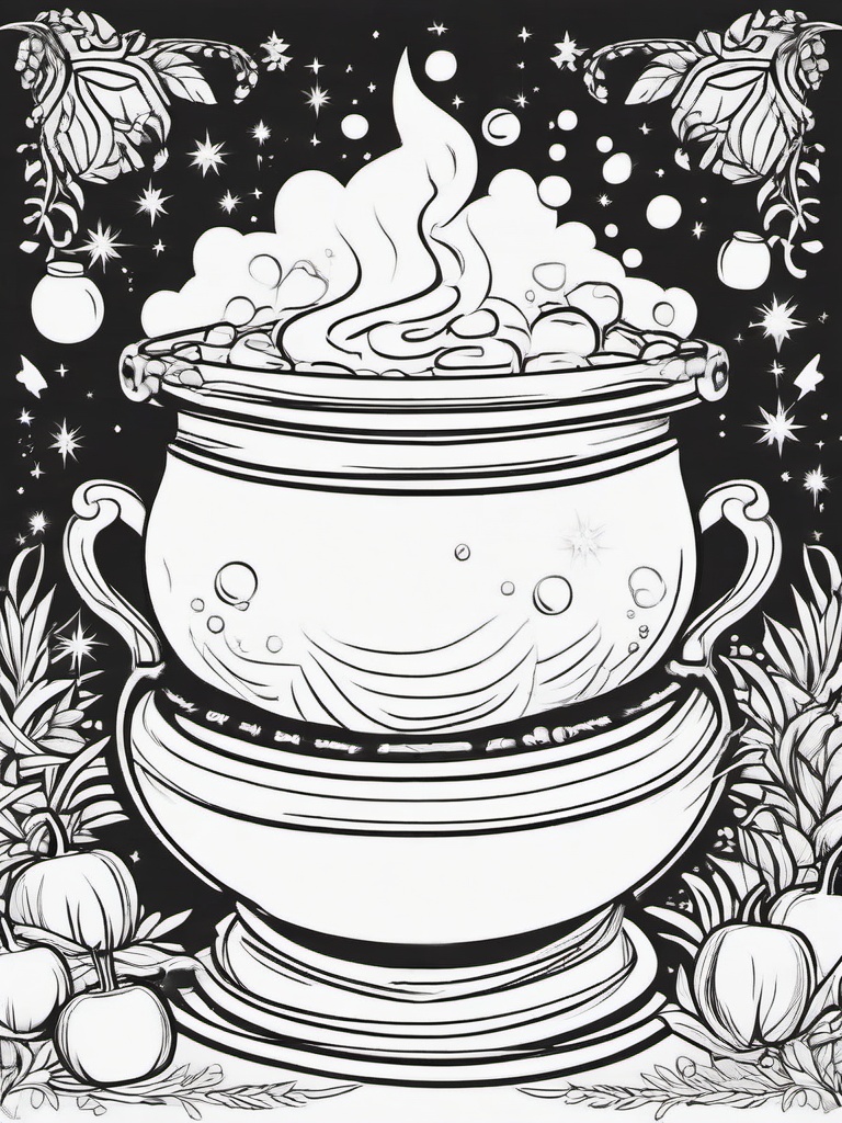 Witch's Brew Coloring Pages - Bubbling Potion in Cauldron  minimal black outline printable sheet, coloring page