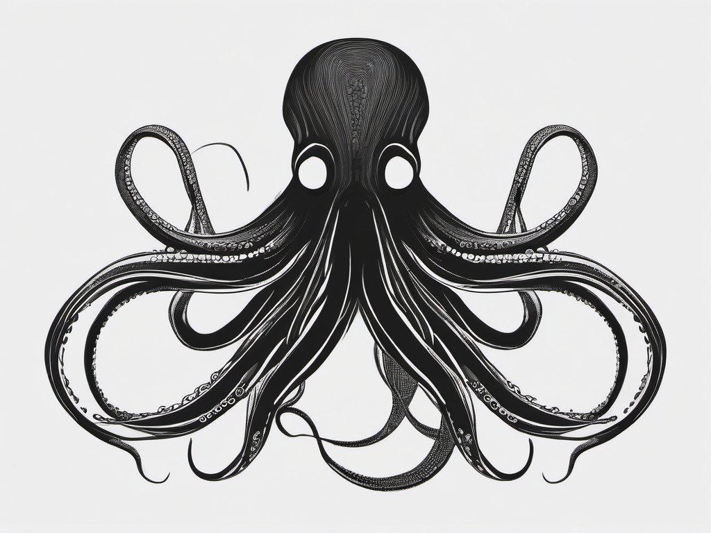 drawing of a giant octopus  minimal rough sketch scribbles,doodles,black and white