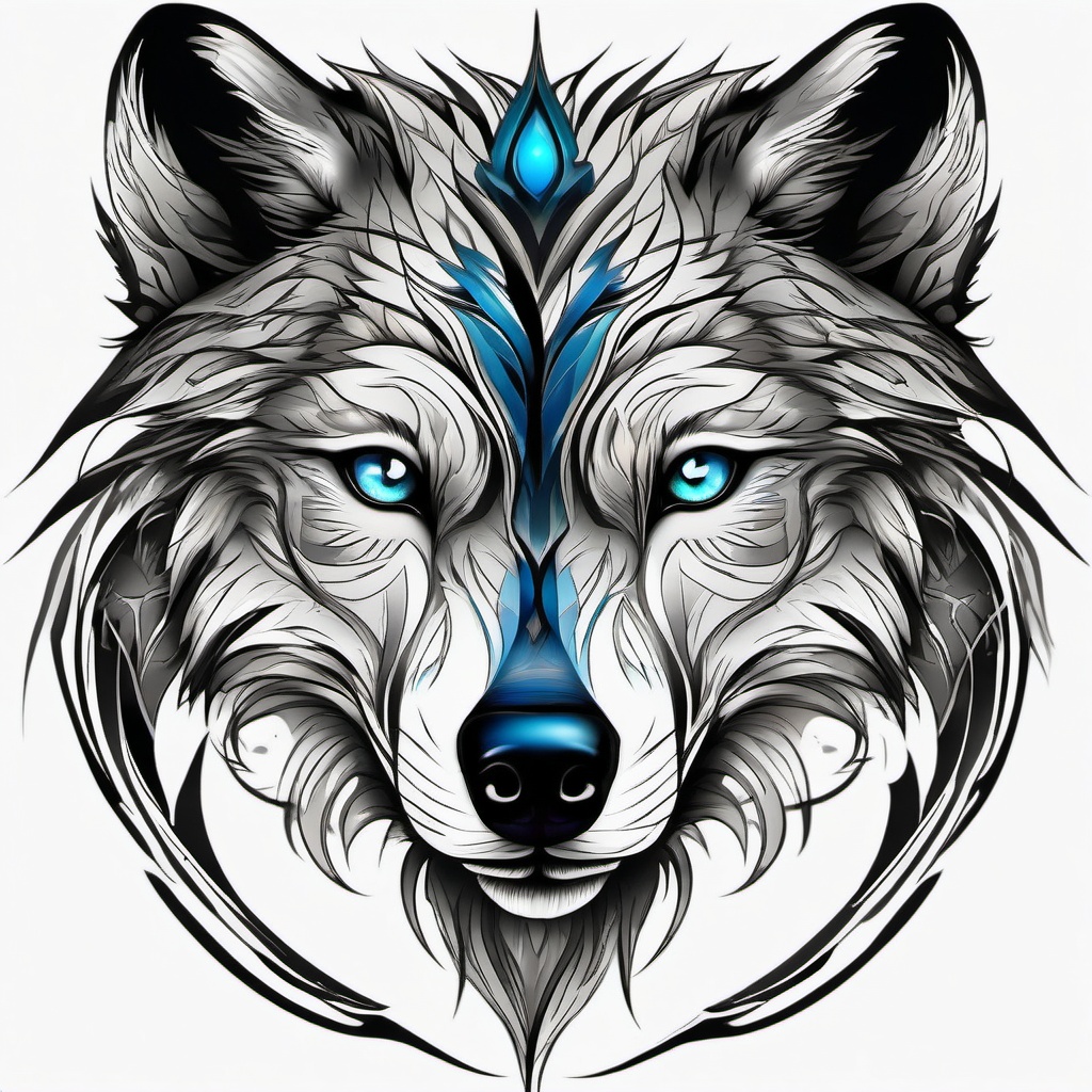 Tattoo Wolf Eyes,tattoo that captures the fierce and piercing eyes of a wolf, windows to its untamed soul. , color tattoo design, white clean background