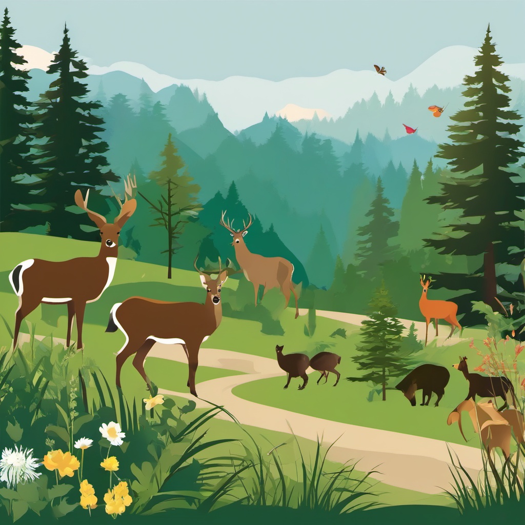 Trailside Wildlife clipart - Wildlife encounters along the trail, ,vector color clipart,minimal