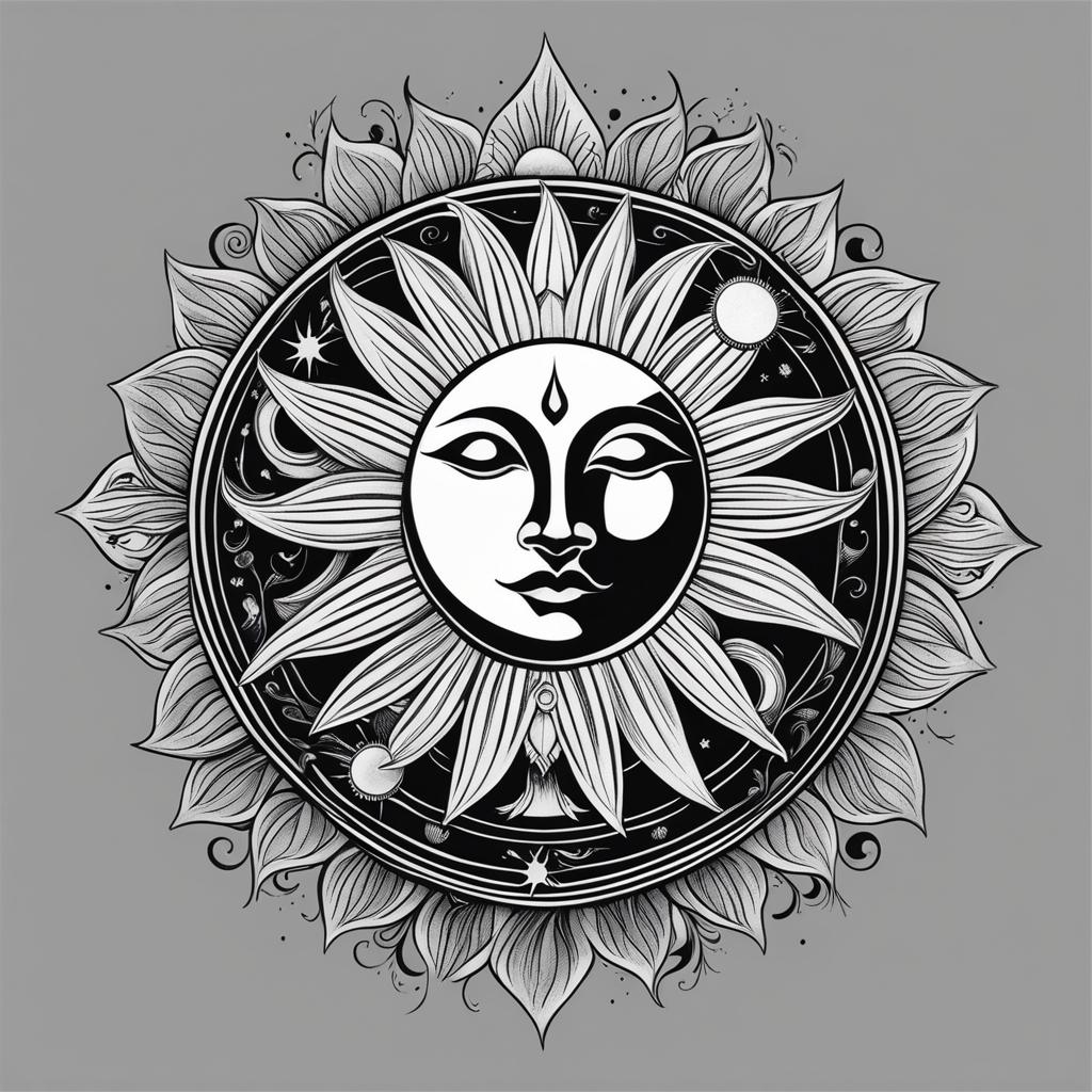 sun and moon tattoo black and white design 