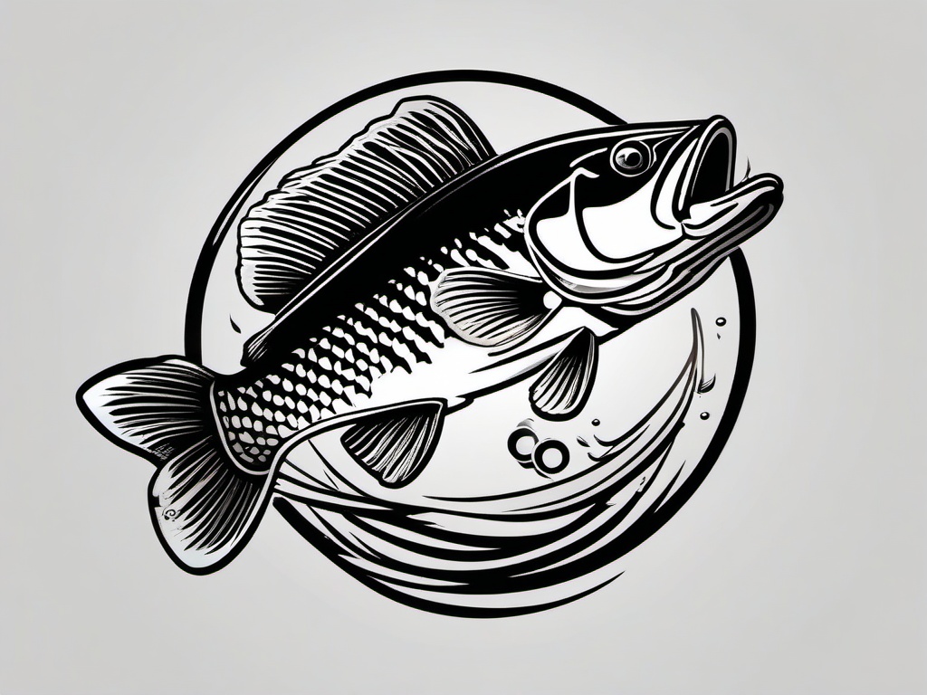Bass Fish Tattoo-Bold and dynamic tattoo featuring a bass fish, perfect for fishing enthusiasts and those who appreciate aquatic life.  simple color vector tattoo