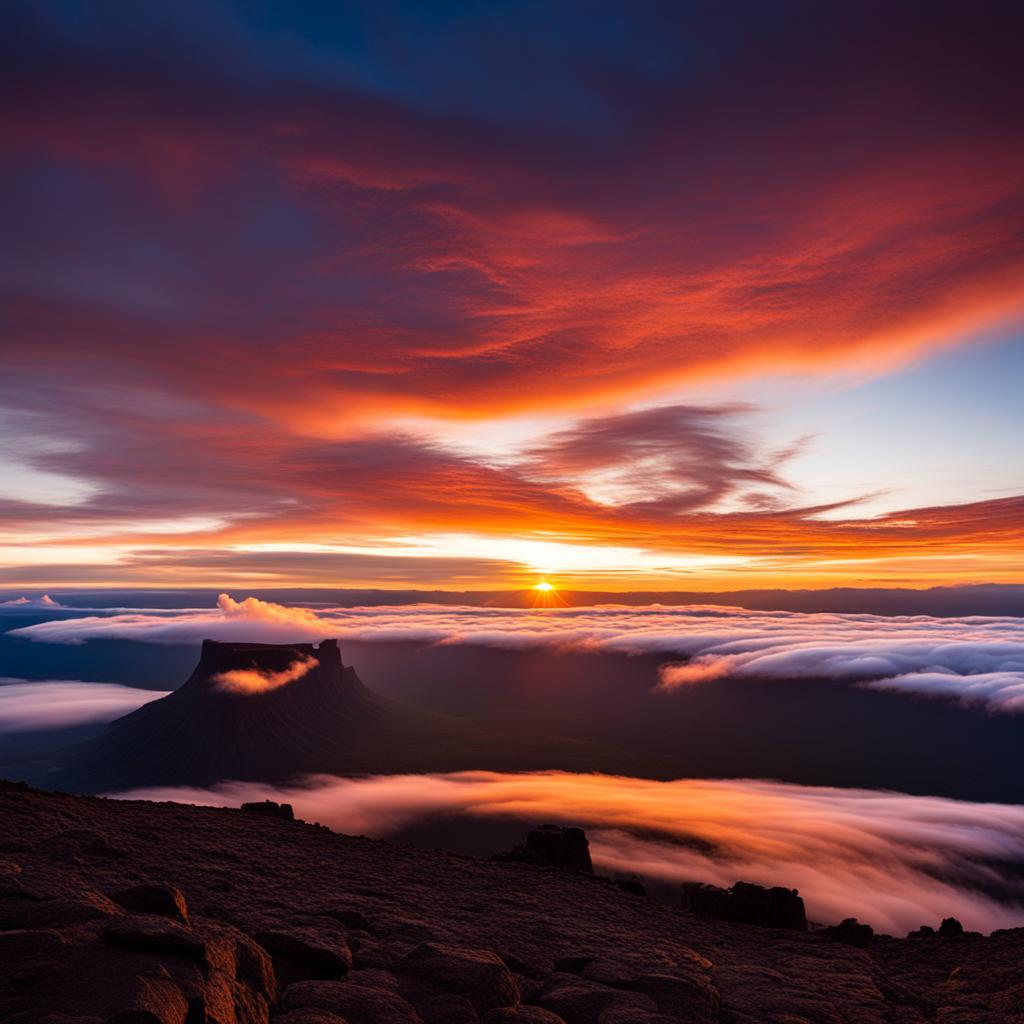 mount roraima, venezuela - watches a breathtaking sunrise from the summit. 