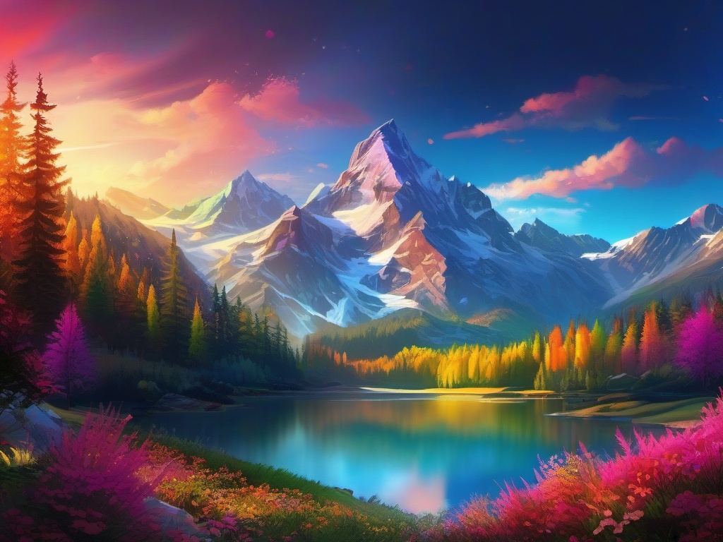 Cool Scenic Wallpapers Majestic Mountain Landscapes and Pristine Wilderness wallpaper splash art, vibrant colors, intricate patterns