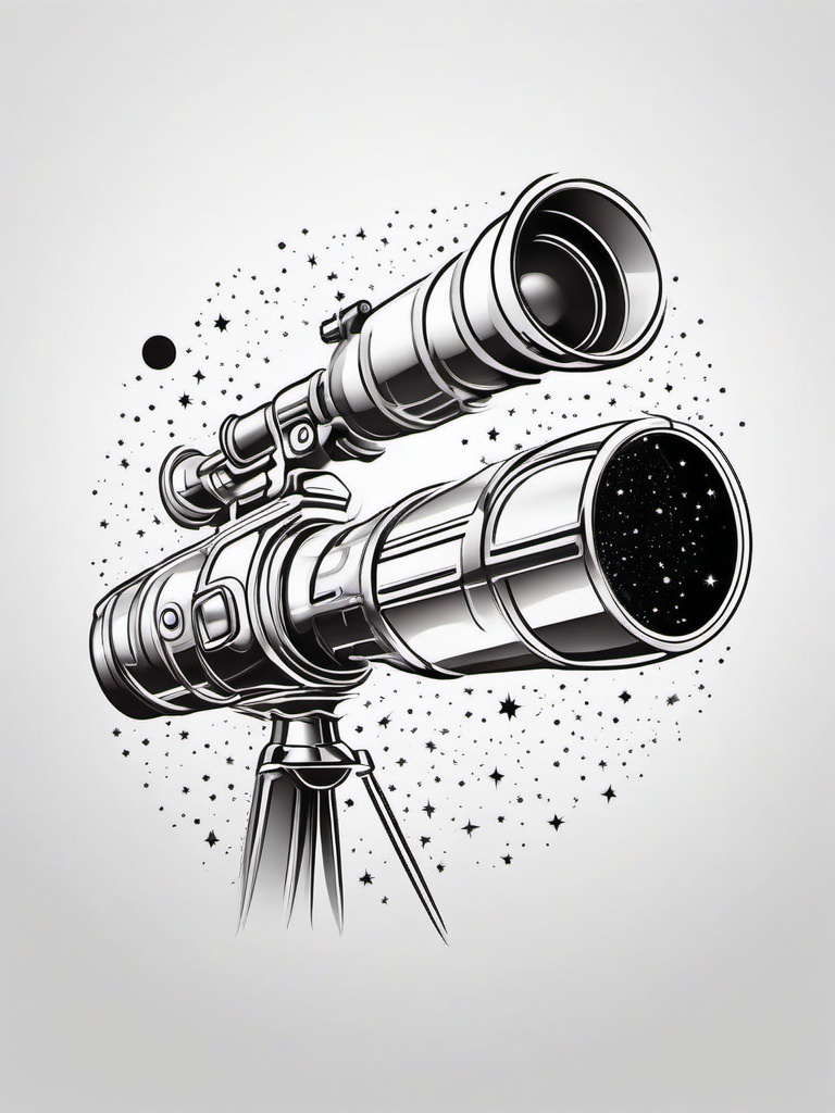 Telescope Tattoo - A telescope tattoo exploring the universe  few color tattoo design, simple line art, design clean white background