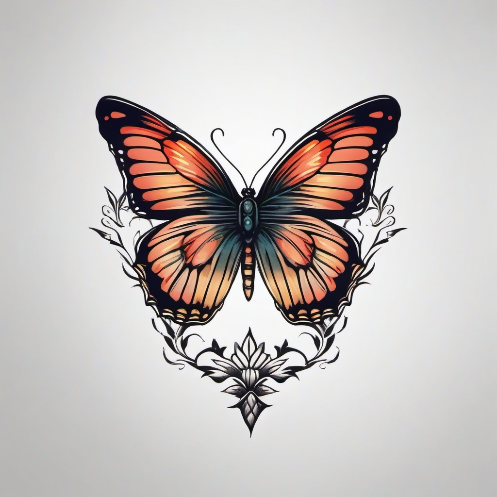 butterfly with crown tattoo  simple color tattoo, minimal, white background