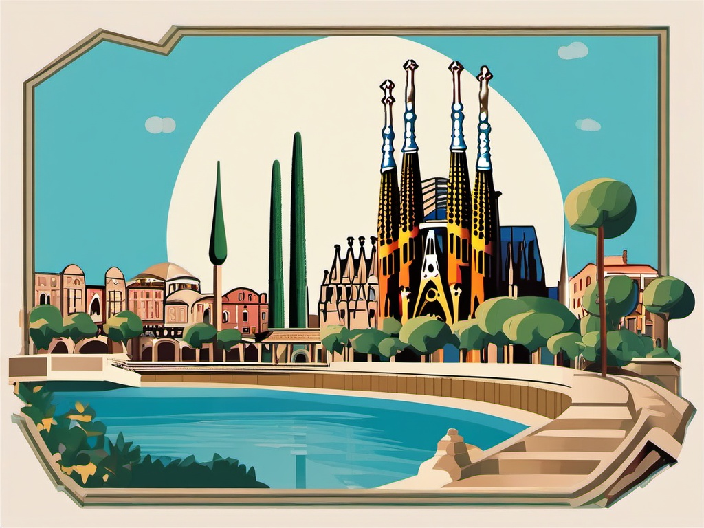 Barcelona clipart - Sagrada Família and Park Güell in Spain,  color clipart, vector art