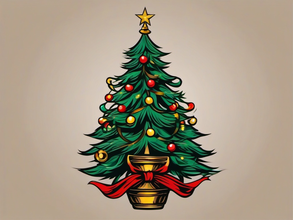 christmas tree tattoo  simple vector color tattoo