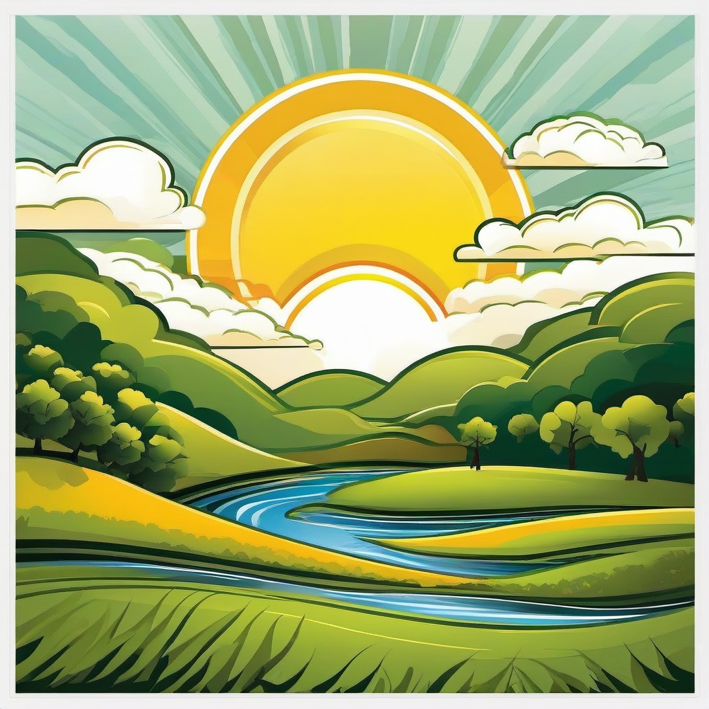 Sunshine clipart - sunshine over a serene landscape  