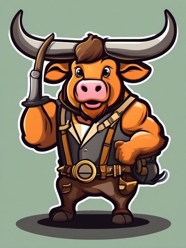 Ox cartoon - strong, hardworking animal  cartoon sticker style