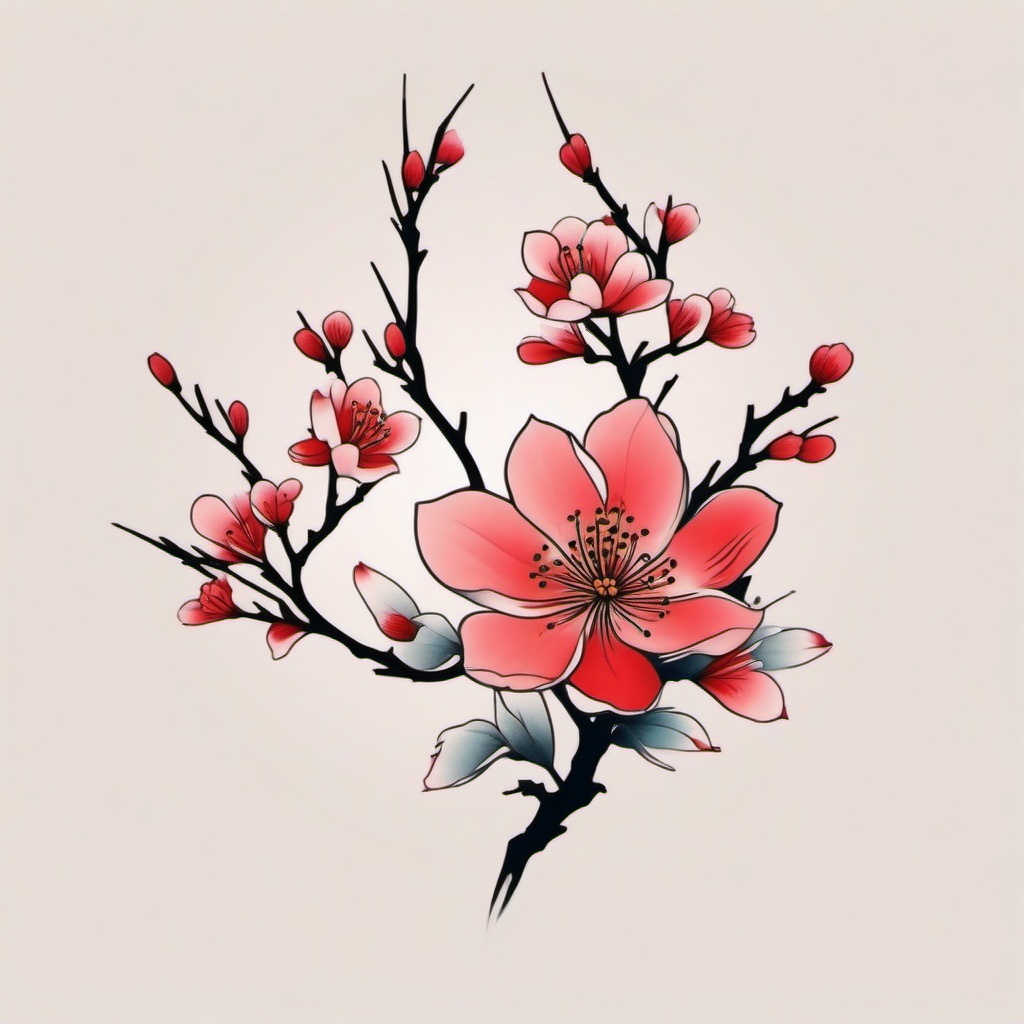 traditional sakura tattoo  simple color tattoo,white background,minimal