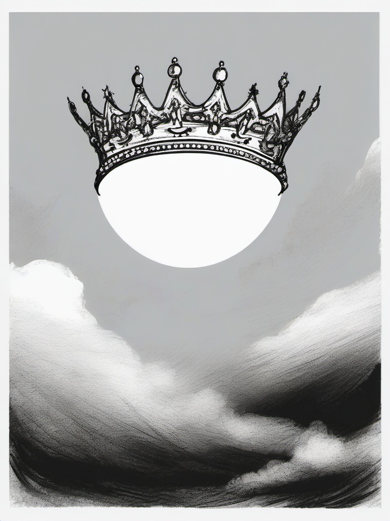 drawing of a crown in the sky  minimal rough sketch scribbles,doodles,black and white