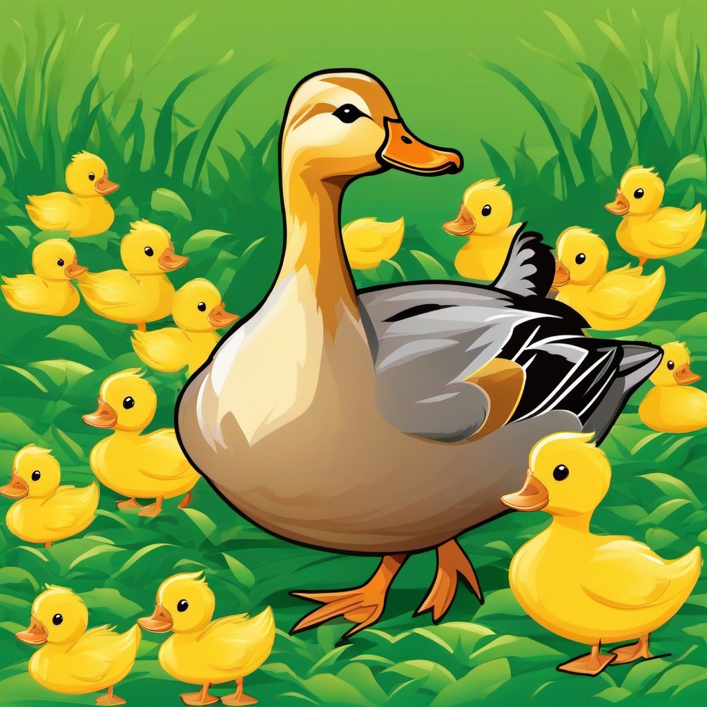 Duck clipart - duck with ducklings following behind  