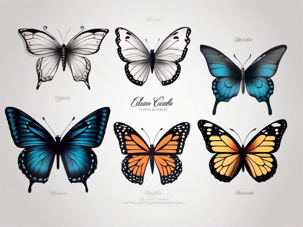 butterfly name tattoo ideas  simple color tattoo, minimal, white background