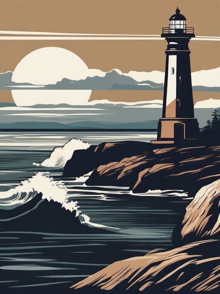 Vintage Lighthouse Clipart - A weathered vintage lighthouse standing tall by the rocky shore, a guardian of mariners.  color clipart, minimalist, vector art, 